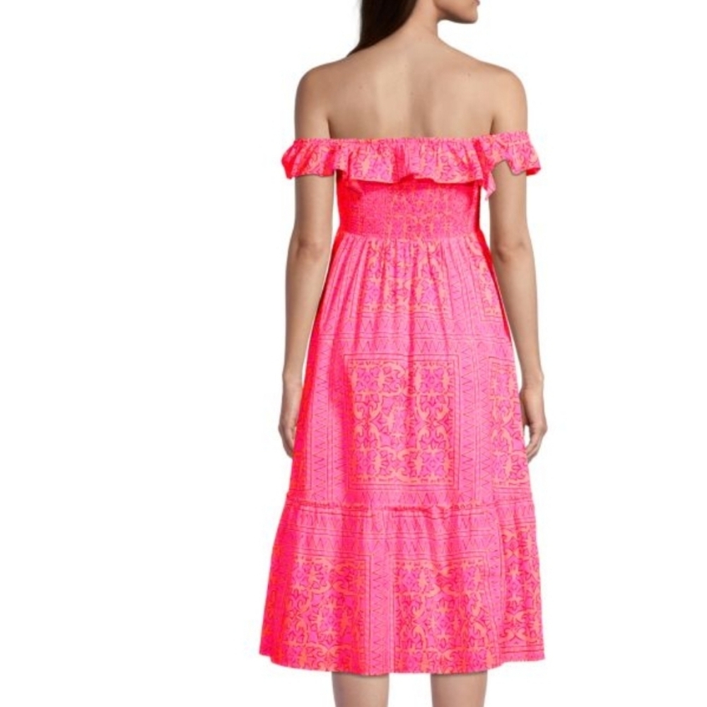 Vineyard Vines Neon Tortola Smocked Midi Dress Sz M - Picture 2 of 9